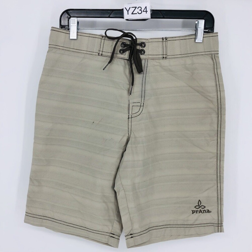 Prana Men's Gray 100% Nylon Pull on Mid Rise Swim Casual Board Shorts Size 28
